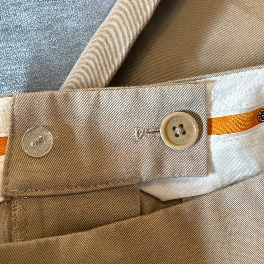 Tory Burch Womens Straight Leg Crop Pant 2 Tan Khaki Cotton Twill Preppy Classic